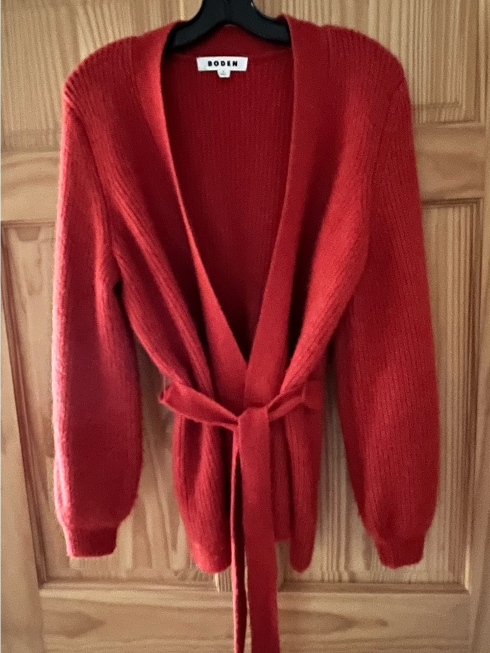 BODEN Fluffy Belted Cardigan , Red, Size M — Wool/Alpaca Blend